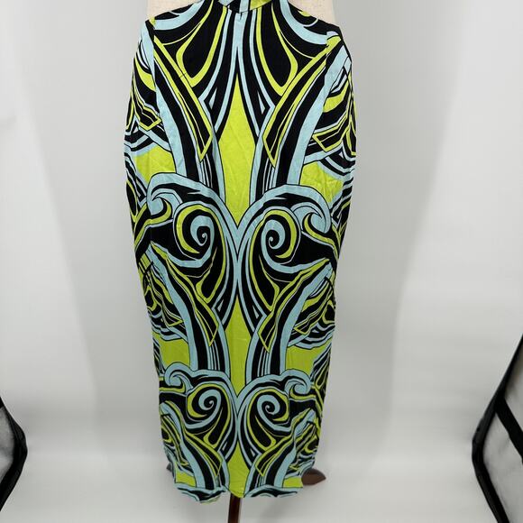 Topshop Abstract Green Blue Swirl Halter Side Cutout Dress Womens US Size 4 - Picture 9 of 12
